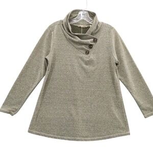 Soft Surroundings Tunic Top Button Cowl Neck Long Sleeve‎ Casual Olive M USA